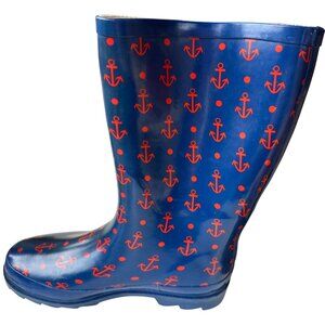 Etc! Brand Blue & Red Vinyl Rain Boots Boat Anchor Theme Size L (9/10) (READ)